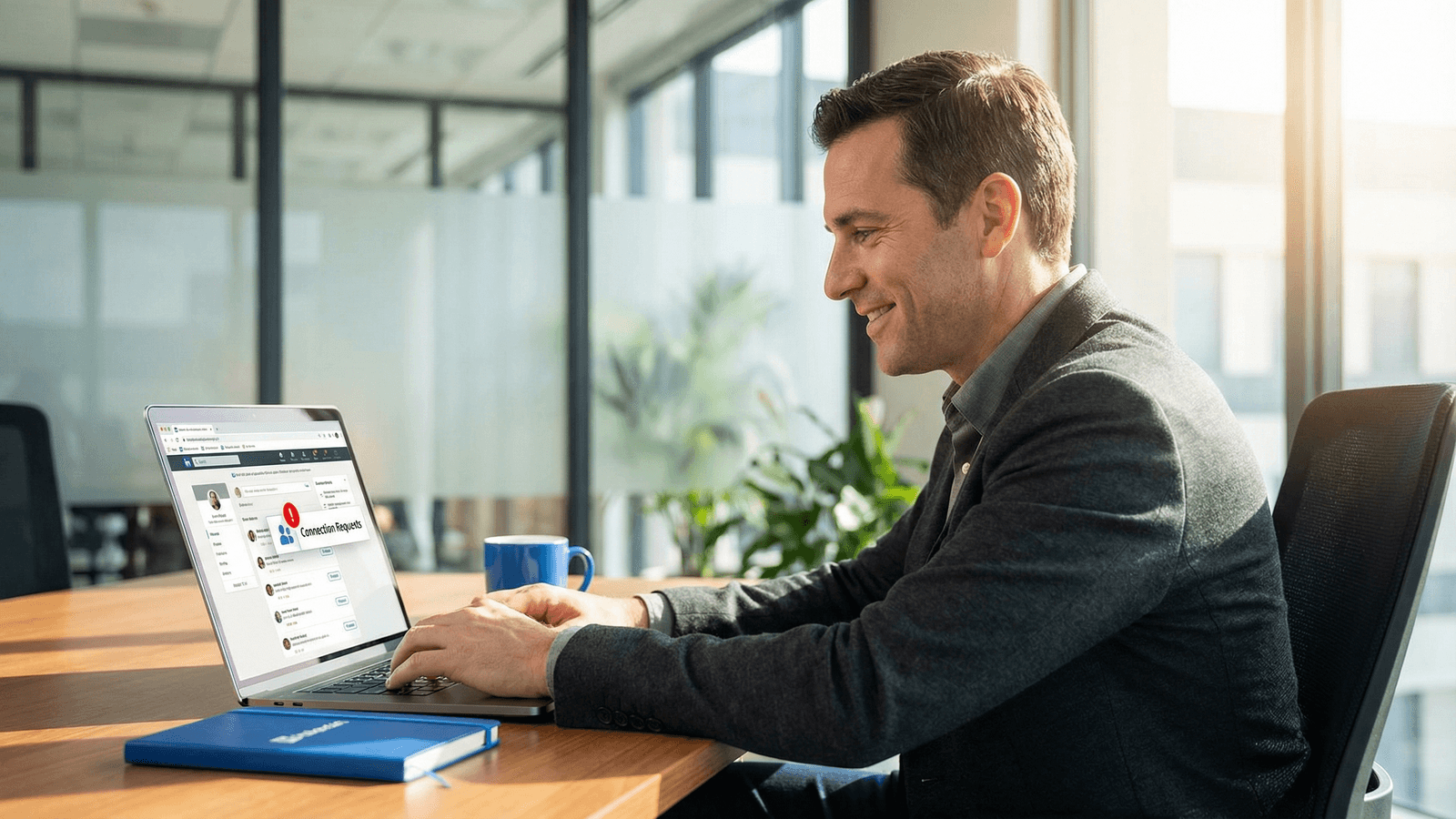 Professional using LinkedIn to send personalized connection requests