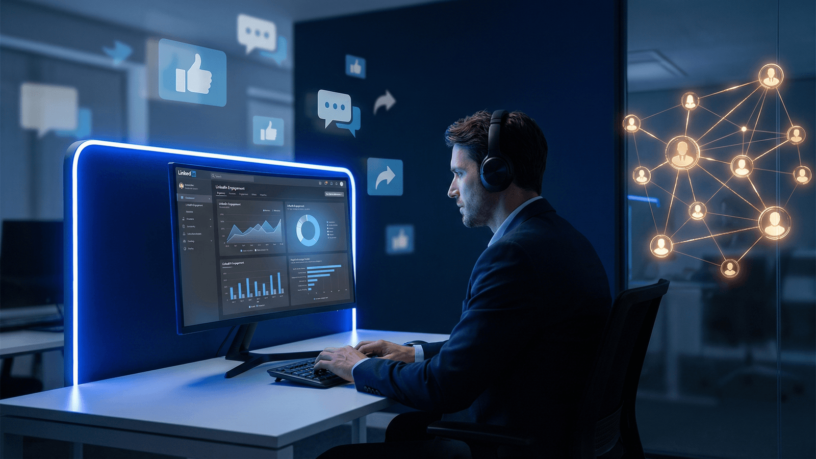 Sales professional analyzing engagement signals on LinkedIn for warm lead discovery